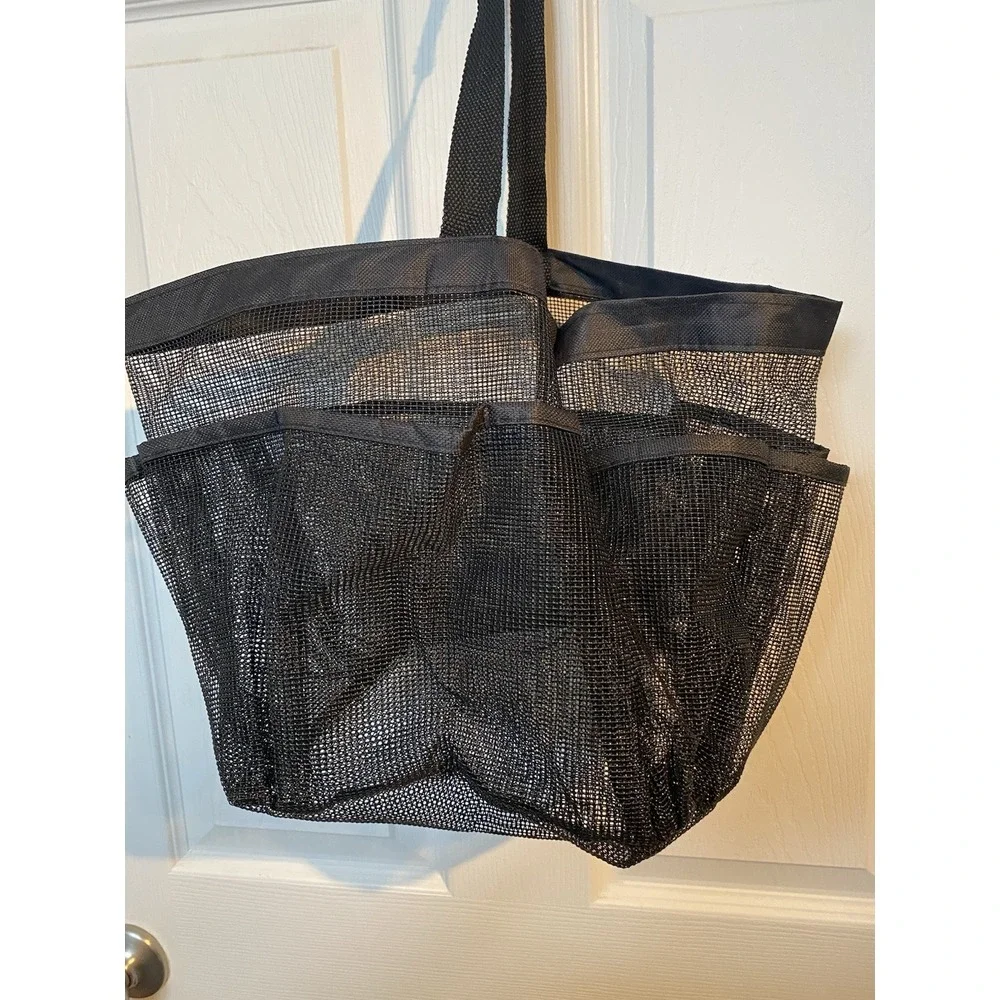 Heavy Duty Mesh Shower Caddy Hanging Organizer Dorm,Gym, 7 Pockets,Handle, Black